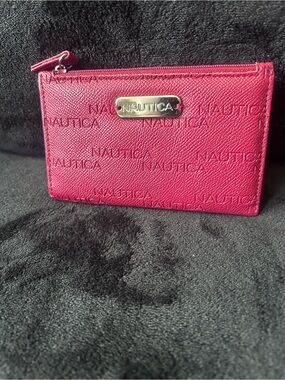 Nautica Red Embossed Zip Card Case